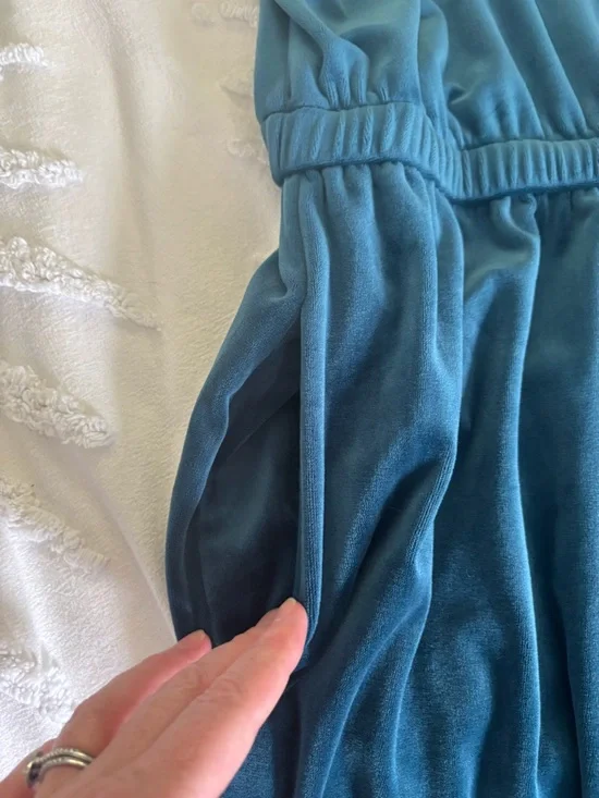 Anthropologie Velvet Jumpsuit in Teal Blue - Picture 9 of 12